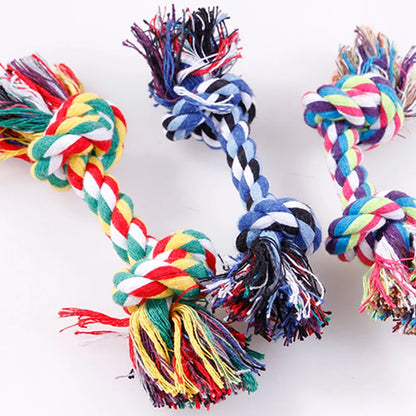 Pet Dog Puppy Double Knot Chew Rope Knot Toys Clean Teeth Durable Braided Bone Rope Pet Molar Toy Pet Supplies Random Color