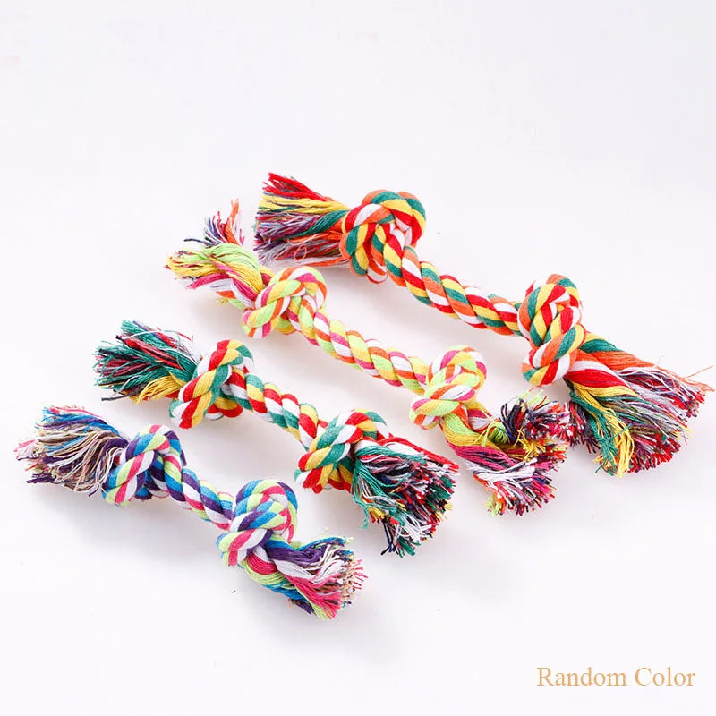 Pet Dog Puppy Double Knot Chew Rope Knot Toys Clean Teeth Durable Braided Bone Rope Pet Molar Toy Pet Supplies Random Color