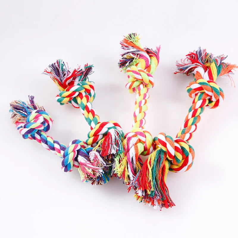 Pet Dog Puppy Double Knot Chew Rope Knot Toys Clean Teeth Durable Braided Bone Rope Pet Molar Toy Pet Supplies Random Color