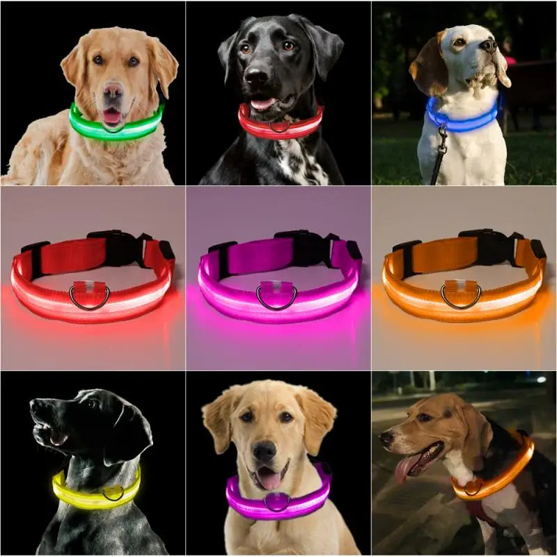 1Pc Fashion Pet Dog Collar Puppy Nylon Glow In The Dark LED Glowing Collar Adjustable Cats Collar Pet Supplies Dog Accessories