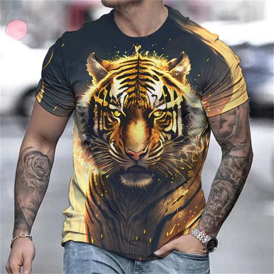 Animal Tiger T-shirt 3D Printed T Shirts Men Fashion Casual Streetwear T-shirt Short-sleeved Loose Oversized Top Tee Clothing