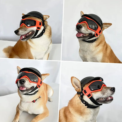 Dog Sunglasses Pet Helmet Set with Dog Goggles,Dust Wind UV Protection Dog Glasses Dog Helmet and Goggles Dog Motorcycle Helmet